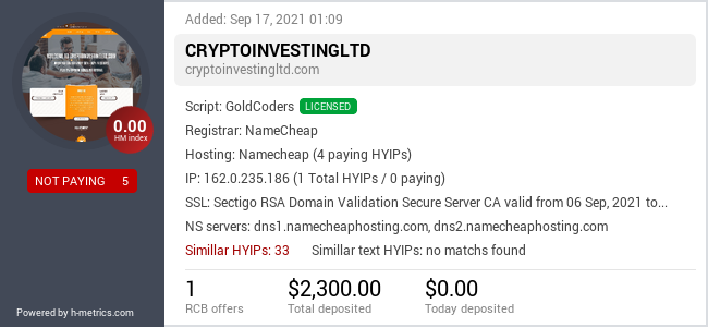 HYIPLogs.com widget for cryptoinvestingltd.com