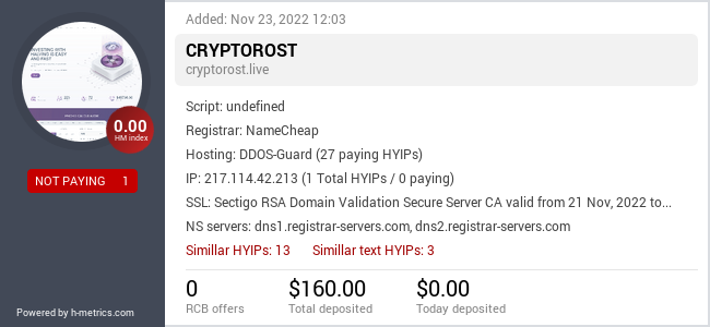 HYIPLogs.com widget for cryptorost.live