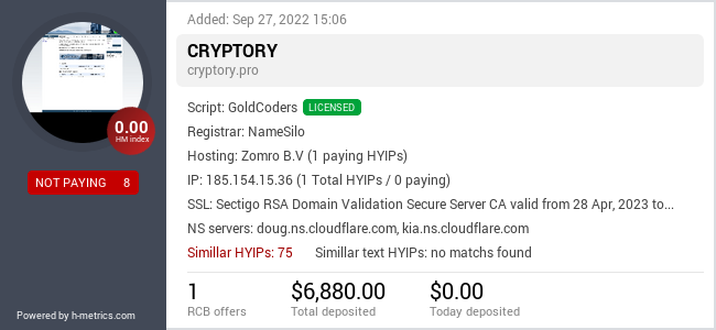HYIPLogs.com widget for cryptory.pro