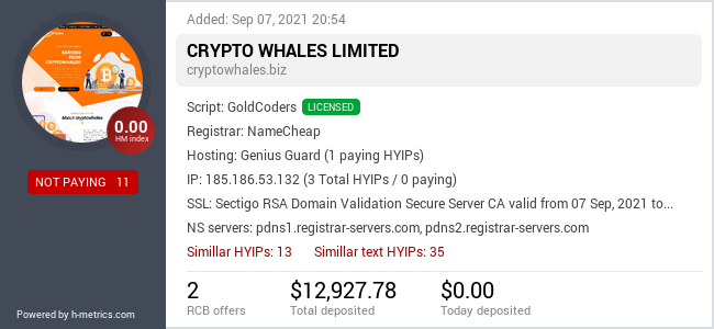 HYIPLogs.com widget for cryptowhales.biz
