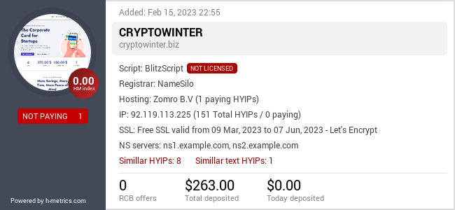 H-metrics.com widget for cryptowinter.biz