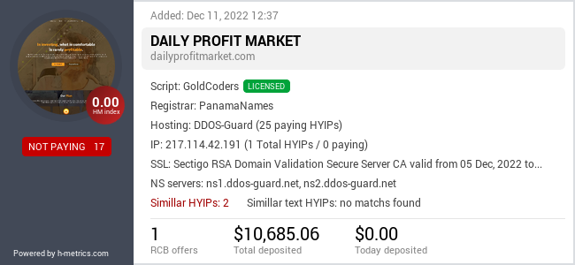 HYIPLogs.com widget for dailyprofitmarket.com