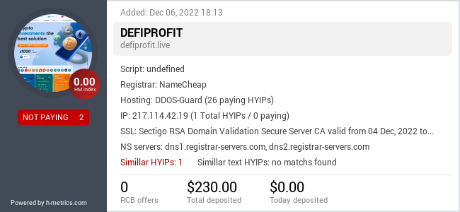 HYIPLogs.com widget for defiprofit.live