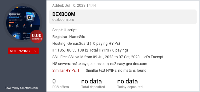 HYIPLogs.com widget for dexboom.pro