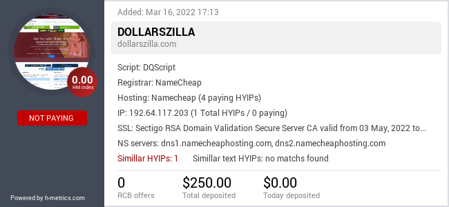H-metrics.com widget for dollarszilla.com
