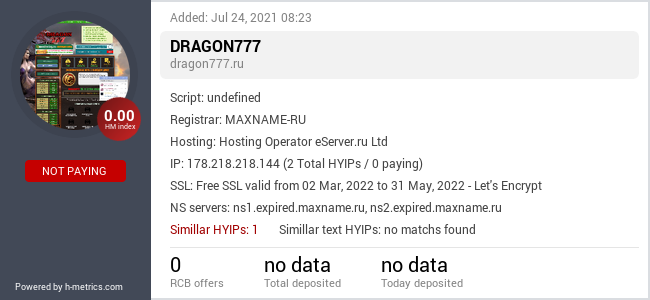 HYIPLogs.com widget for dragon777.ru