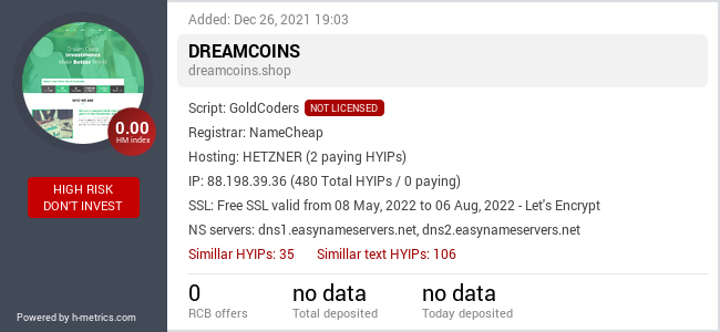 H-metrics.com widget for dreamcoins.shop