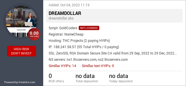 HYIPLogs.com widget for dreamdollar.sbs