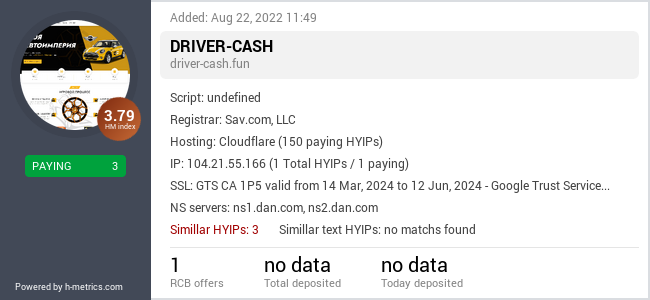 H-metrics.com widget for driver-cash.fun