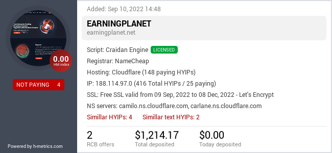 HYIPLogs.com widget for earningplanet.net