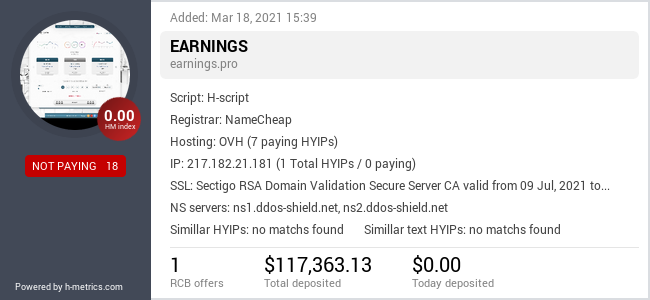 HYIPLogs.com widget for earnings.pro