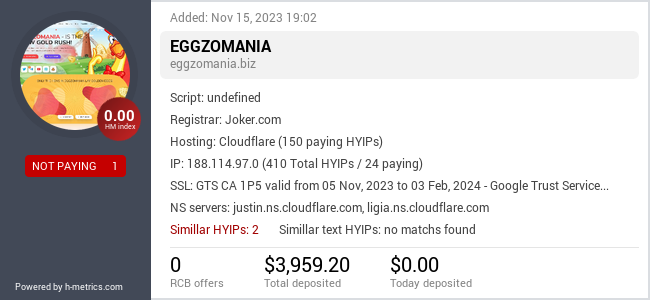 HYIPLogs.com widget for eggzomania.biz