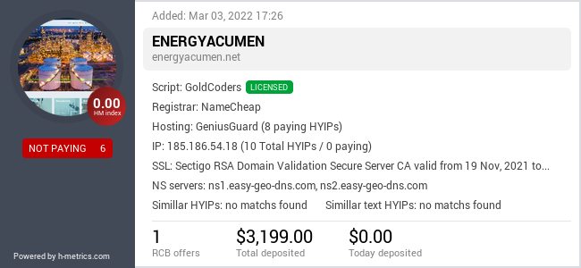 HYIPLogs.com widget for energyacumen.net