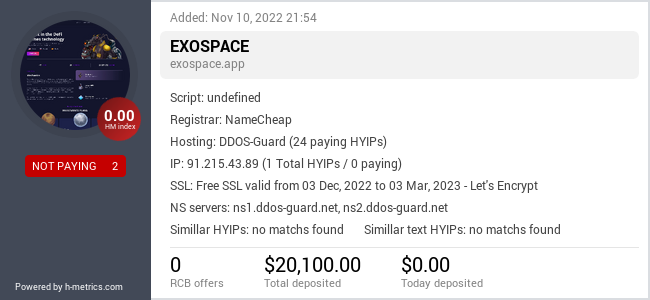 HYIPLogs.com widget for exospace.app