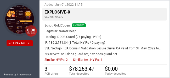 HYIPLogs.com widget for explosive-x.io