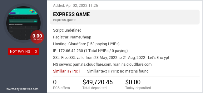 H-metrics.com widget for express.game