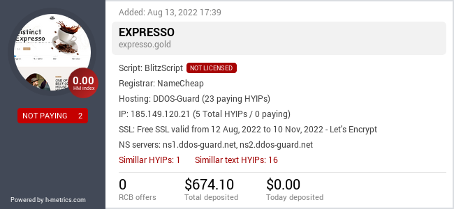 HYIPLogs.com widget for expresso.gold