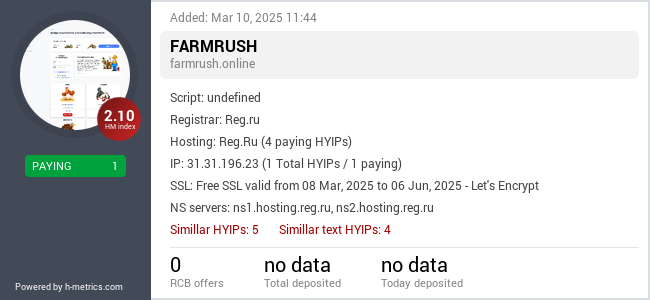 H-metrics.com widget for farmrush.online