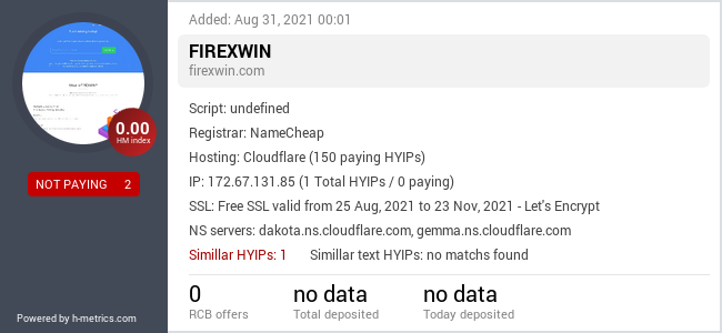 HYIPLogs.com widget for firexwin.com