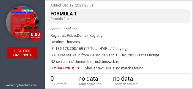HYIPLogs.com widget for formula-1.site