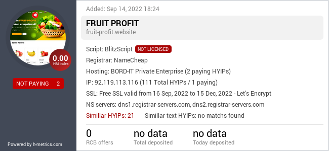 H-metrics.com widget for fruit-profit.website