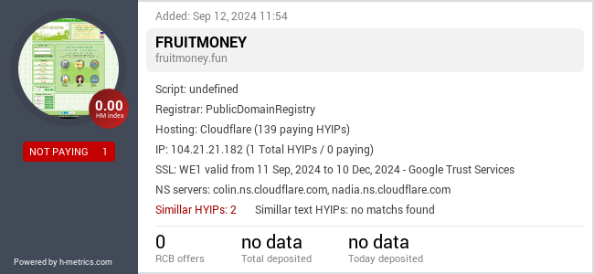 H-metrics.com widget for fruitmoney.fun