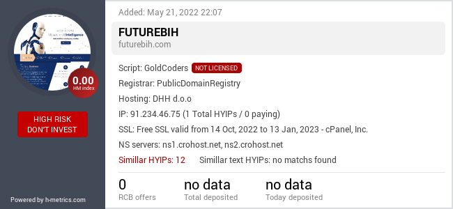H-metrics.com widget for futurebih.com