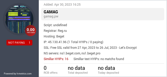 HYIPLogs.com widget for gamag.pw