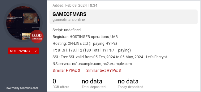 H-metrics.com widget for gameofmars.online