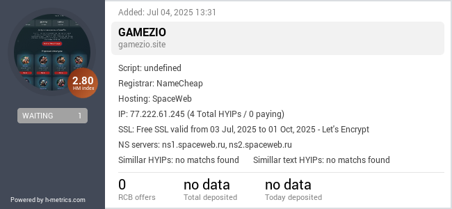H-metrics.com widget for gamezio.site