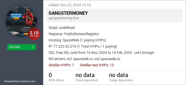 H-metrics.com widget for gangstermoney.live