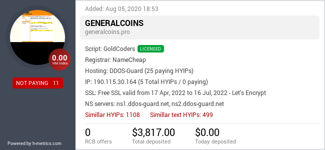 H-metrics.com widget for generalcoins.pro