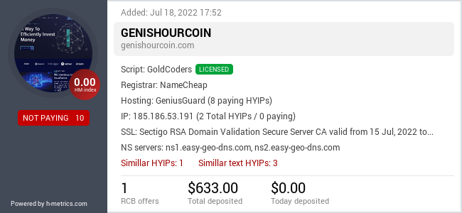 HYIPLogs.com widget for genishourcoin.com