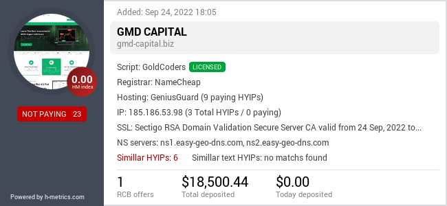 HYIPLogs.com widget for gmd-capital.biz