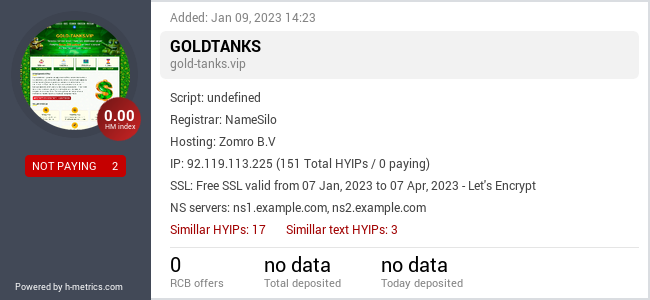 HYIPLogs.com widget for gold-tanks.vip