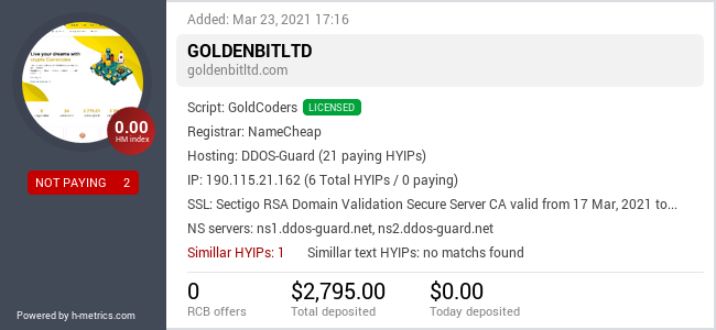 HYIPLogs.com widget for goldenbitltd.com