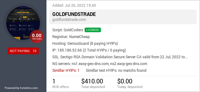 HYIPLogs.com widget for goldfundstrade.com