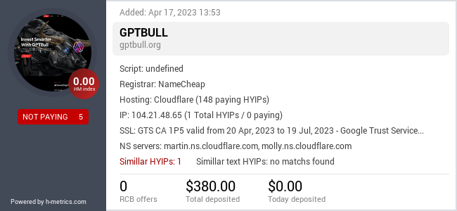 HYIPLogs.com widget for gptbull.net