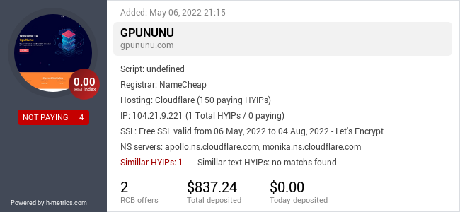 HYIPLogs.com widget for gpununu.com