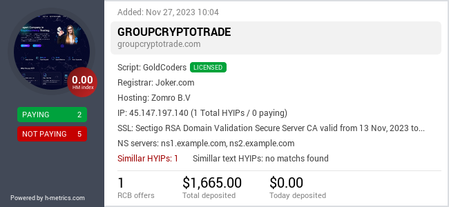 HYIPLogs.com widget for groupcryptotrade.com