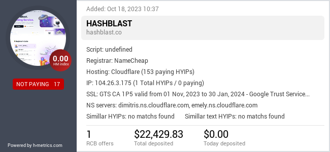 H-metrics.com widget for hashblast.co