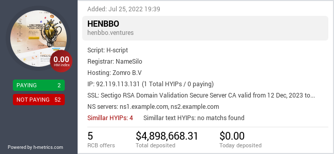 HYIPLogs.com widget for henbbo.com