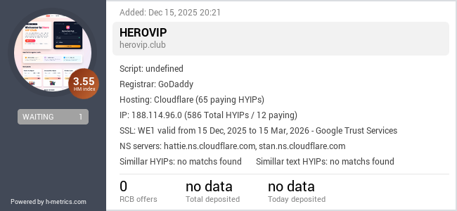 H-metrics.com widget for herovip.club