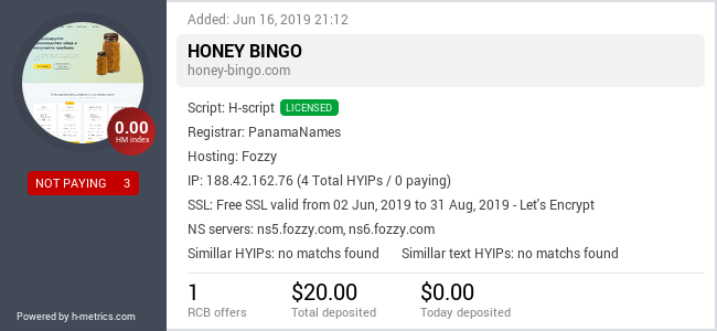 HYIPLogs.com widget for honey-bingo.com