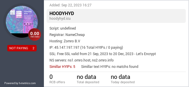 HYIPLogs.com widget for hoodyhyd.icu