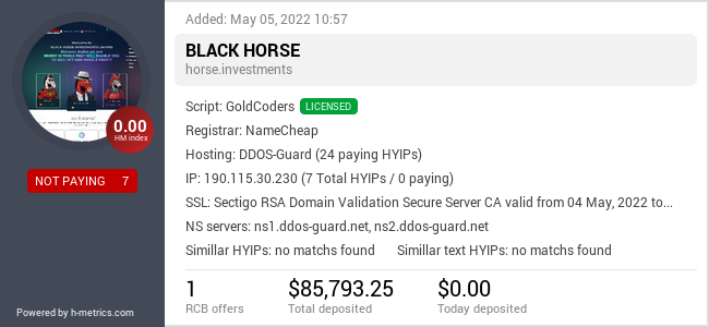 H-metrics.com widget for horse.investments