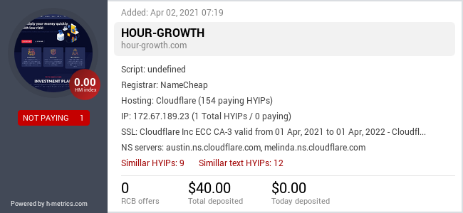 H-metrics.com widget for hour-growth.com