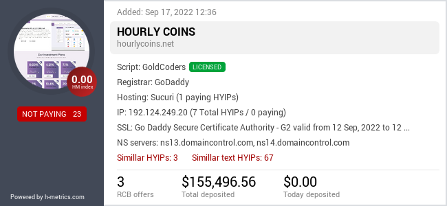 HYIPLogs.com widget for hourlycoins.net
