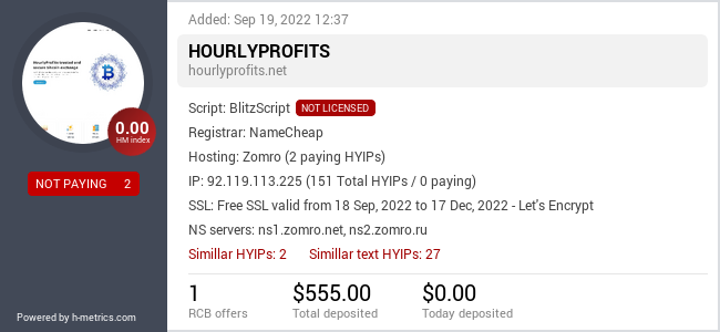 HYIPLogs.com widget for hourlyprofits.net
