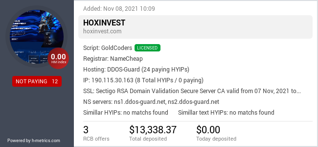 H-metrics.com widget for hoxinvest.com
